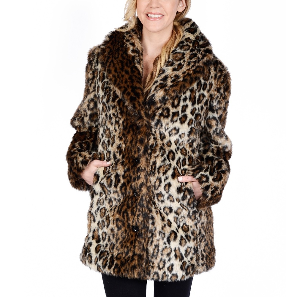 Excelled Leaopard Faux Fur Blazer Coat Leo…